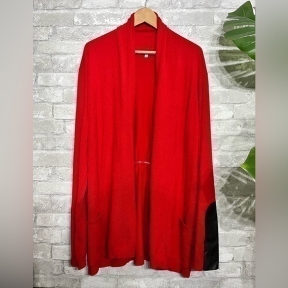 3/$30 _ ALFRED SUNG | NWT 🏷️ red open cardigan long sleeve faux leather -XXL - Picture 1 of 9